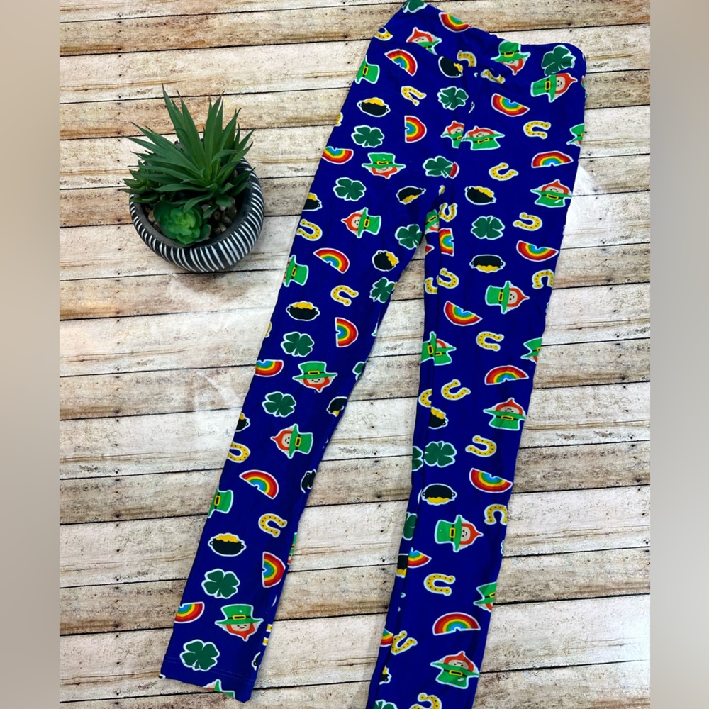 Blue Lucky Charm Kids Leggings (L/XL LuLaRoe LLR 8-14) St Patrick’s rainbow gold